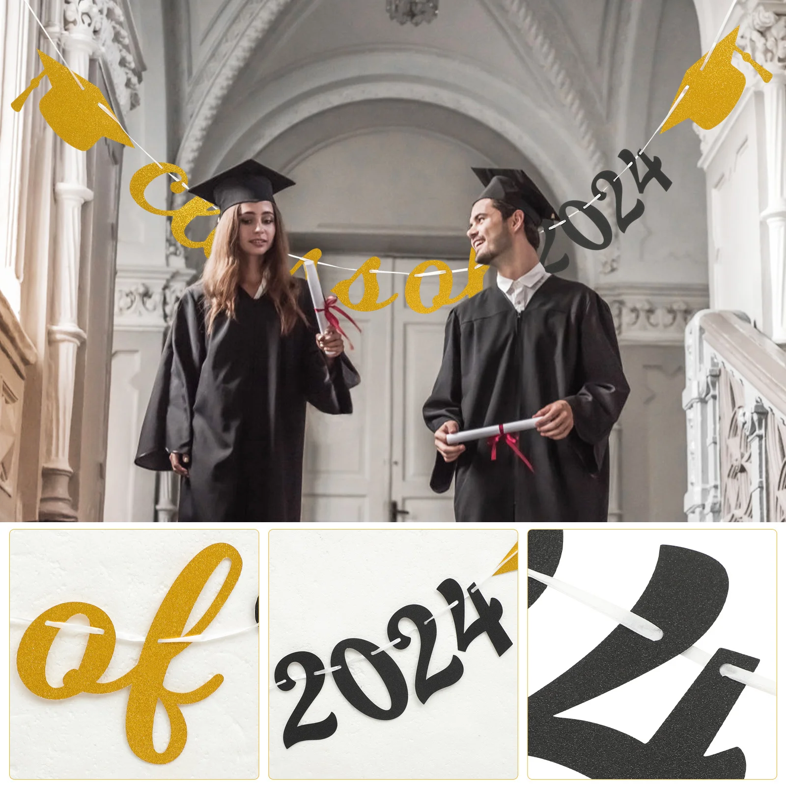 

1Set Graduation Banner Class of 2024 Graduation Decoration Party Background Banner Photo Prop Hanging Ornament