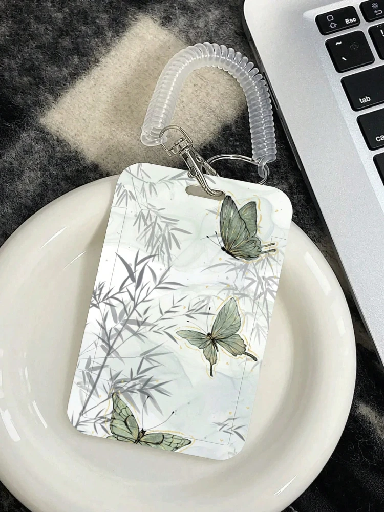 Tarjetero con patrón de mariposa de bambú, adecuado para tarjeta de autobús, funda protectora para tarjeta de comida, cubierta de identificación para estudiantes, soporte para sesión fotográfica Kpop