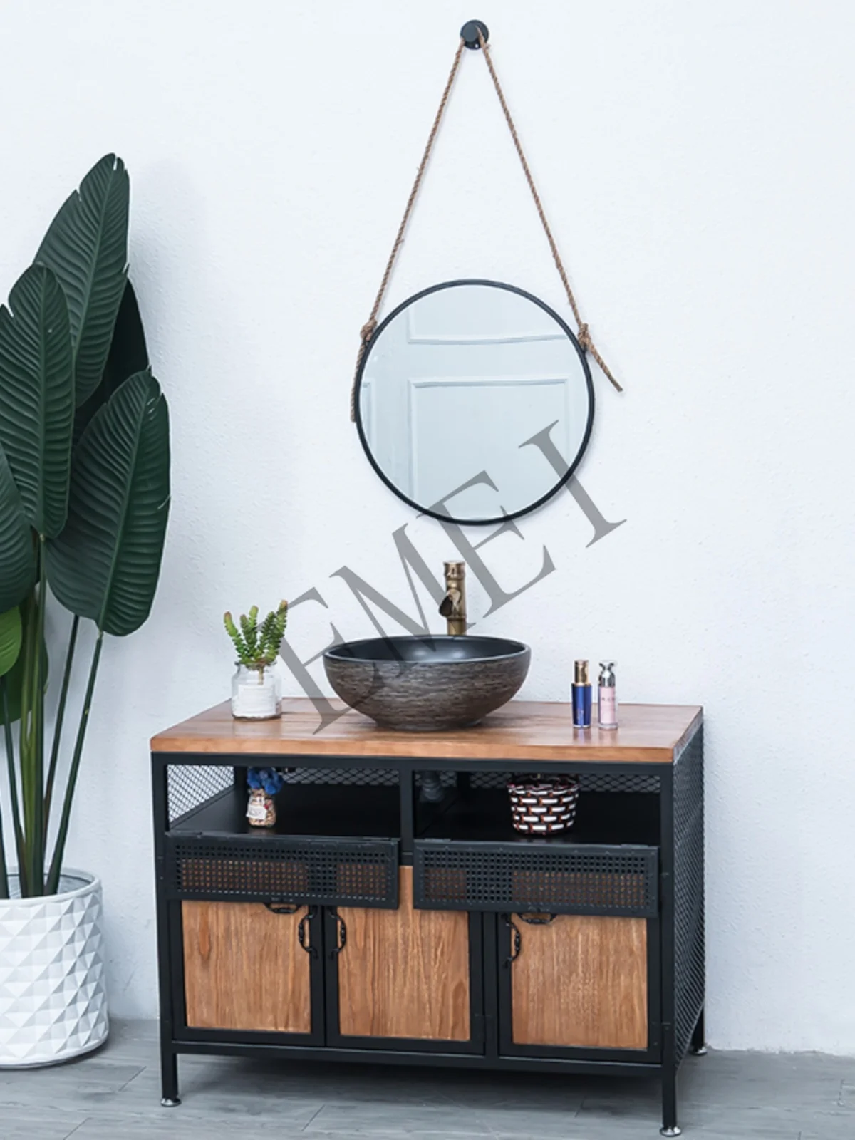 Simple retro wrought iron bathroom cabinet industrial style