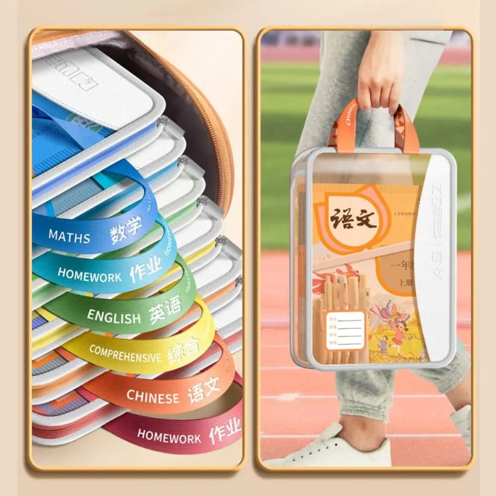 5-Layer Mesh Zipper Pouch Subject Classification L-Type Opening Transparent File Folder Large Capacity Portable Handle