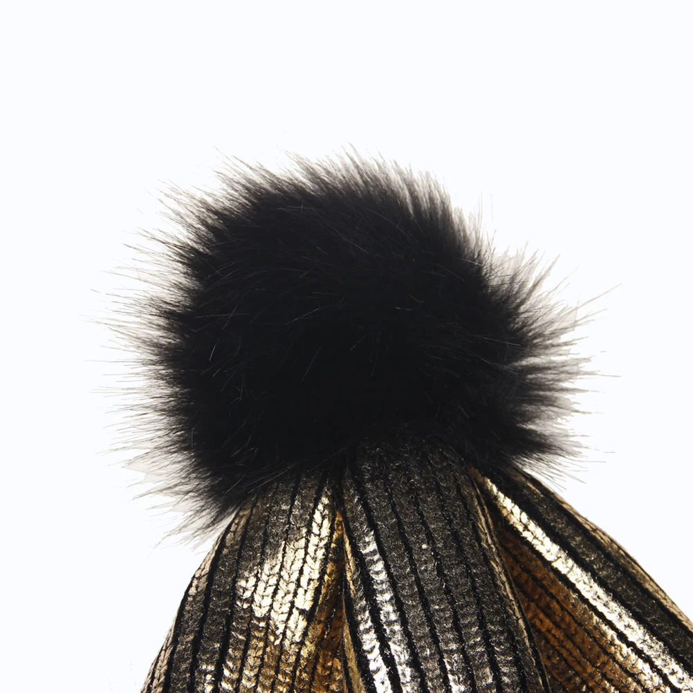 

Women's Golden Pom Pom Beanie Chic Shiny Knit Hat Premium Soft Warm Bling Bling Cap for Autumn Spring Winter Indoor Outdoor Use