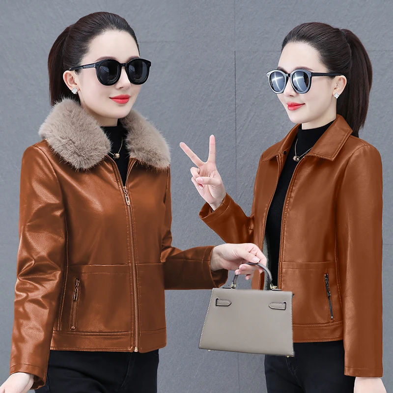 Jaet in pelle elastica senza wa di fascia alta foderata in Fce da donna Inverno Nuovo Sle Jaet dimagrante Faionable di piccole dimensioni