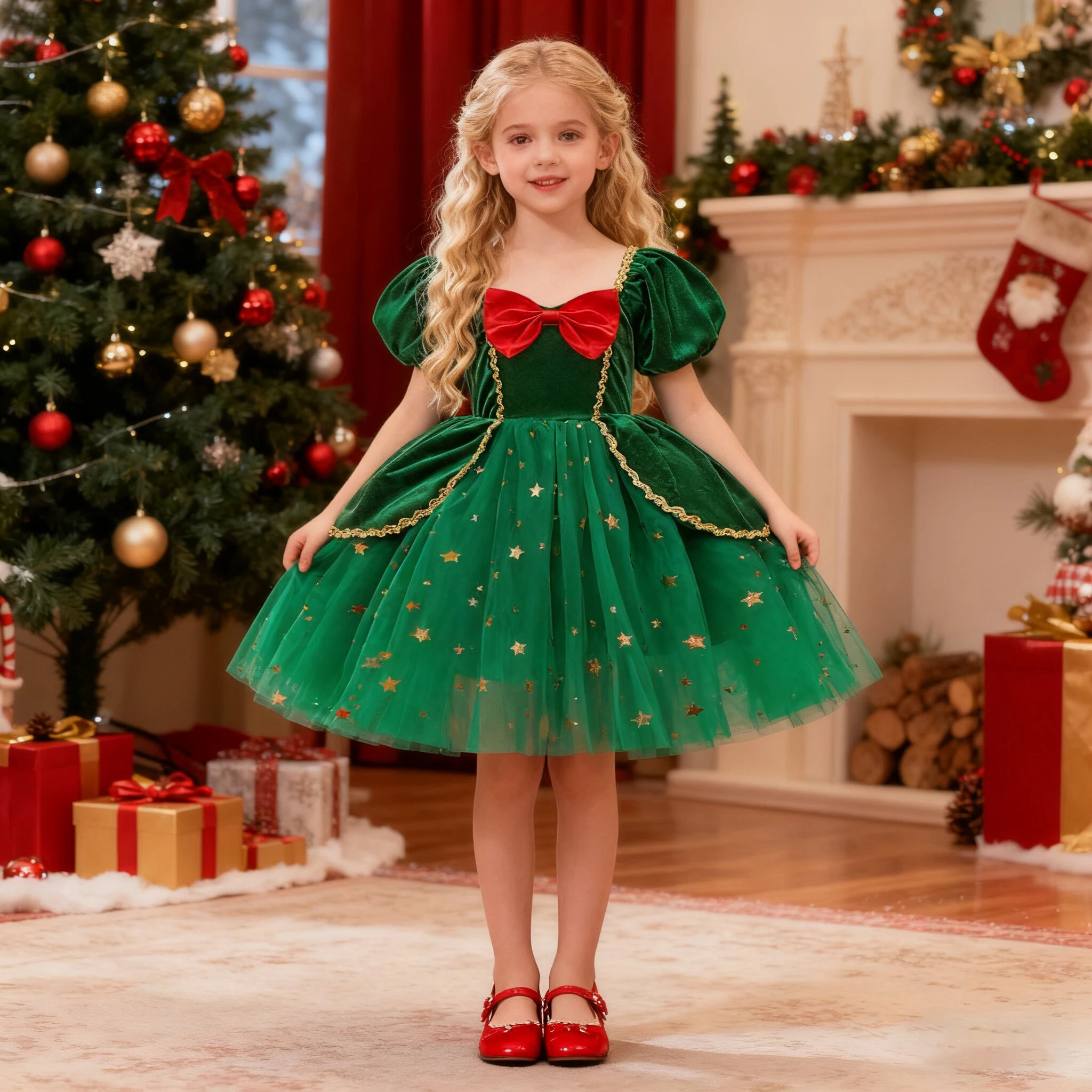 Modische Partykleider für Mädchen, Weihnachtskostüm, elegantes Geburtstags-Prinzessinnenkleid mit Schleife, formelles Brautjungfern-Hochzeits- und Abschlussballkleid