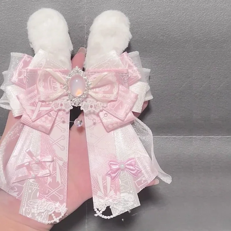 

Fashion Lolita Bow Role Playing Tie Sweet Girl Support Stick Bowkont Accessories Shirt Collar Flowers Brooch Handmade Jewelry