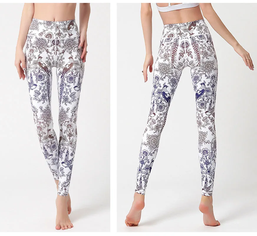 High Waist National Style Printed Yoga Pants, High-Waisted Running Fitness Sports Leggings, Women's Sportswear