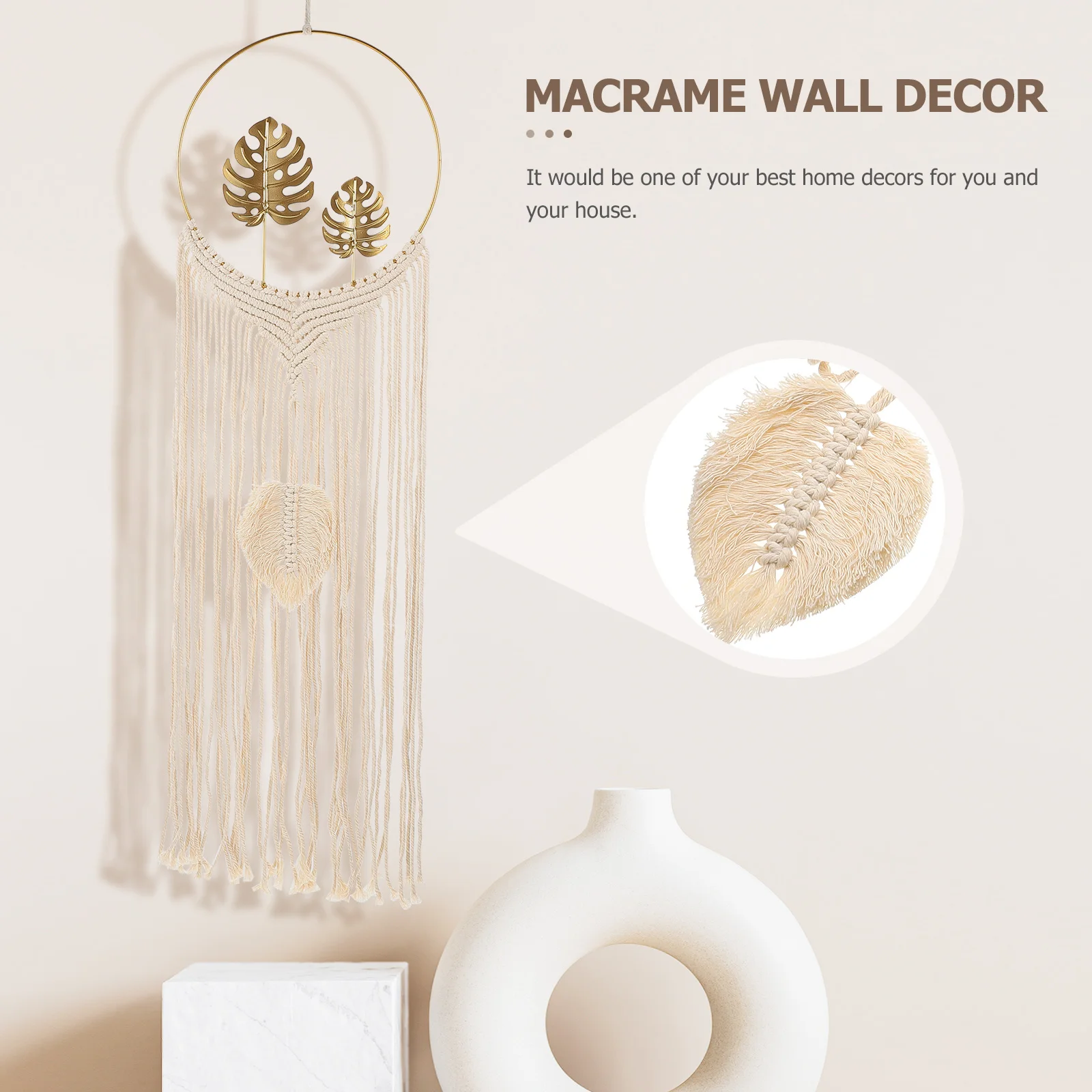 أوراق النخيل خيط القطن المنسوجة نسيج الحديد الفن محاكاة جدار ديكور المنزل شقة النوم شرابة اليدوية المنسوجة مكرامية #4