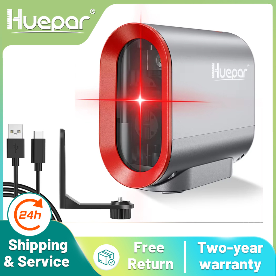  Huepar 2 lines Li-ion Battery Self-leveling Laser Level & self-leveling Red Beam Cross Line with Pulse Mode & adapter laser Tool 