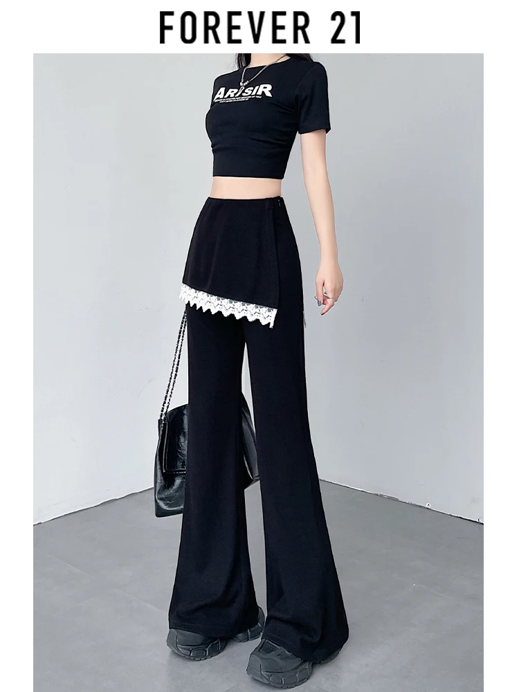 Spodnie do jogi Forever 2 z wysokim stanem, lekko rozszerzane, damskie, codzienne, z koronkowym wykończeniem, nowe, na wiosnę i lato, mieszanka poliestru, bawełny i spandexu.