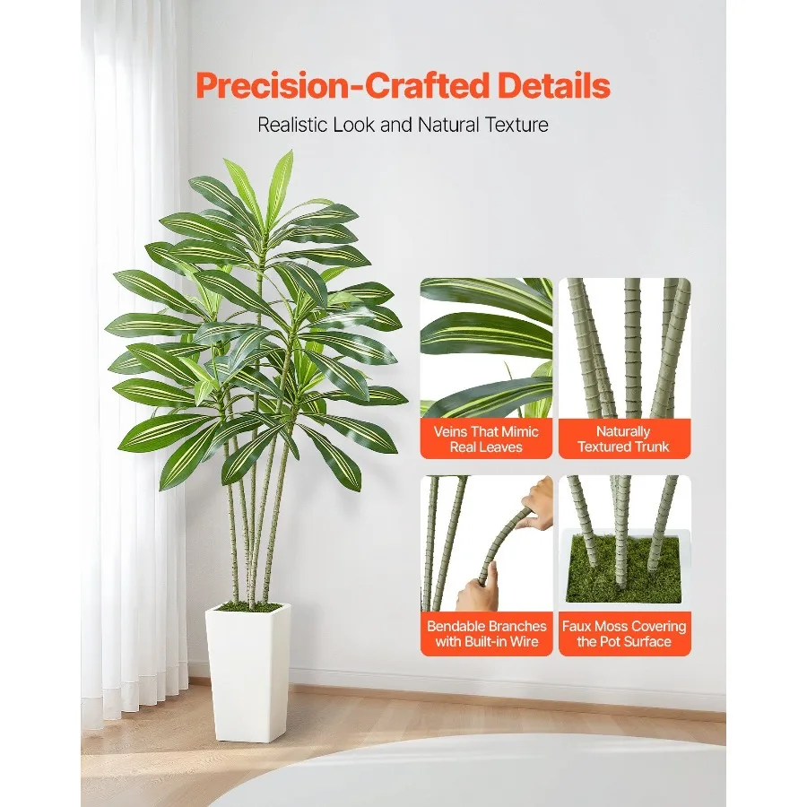 

Искусственное дерево Dracaena длиной 6 футов, искусственные пальмовые тропические растения с белым высоким горшочком, искусственное напольное шелковое растение в горшочке, большие деревья для