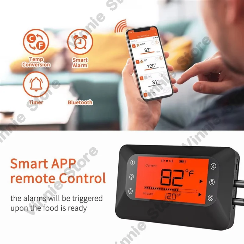 For Smoker Cooking Grill Oven Bluetooth Wireless Digital BBQ Kitchen Thermometer 4 Probes For Meat Measurement Steaks