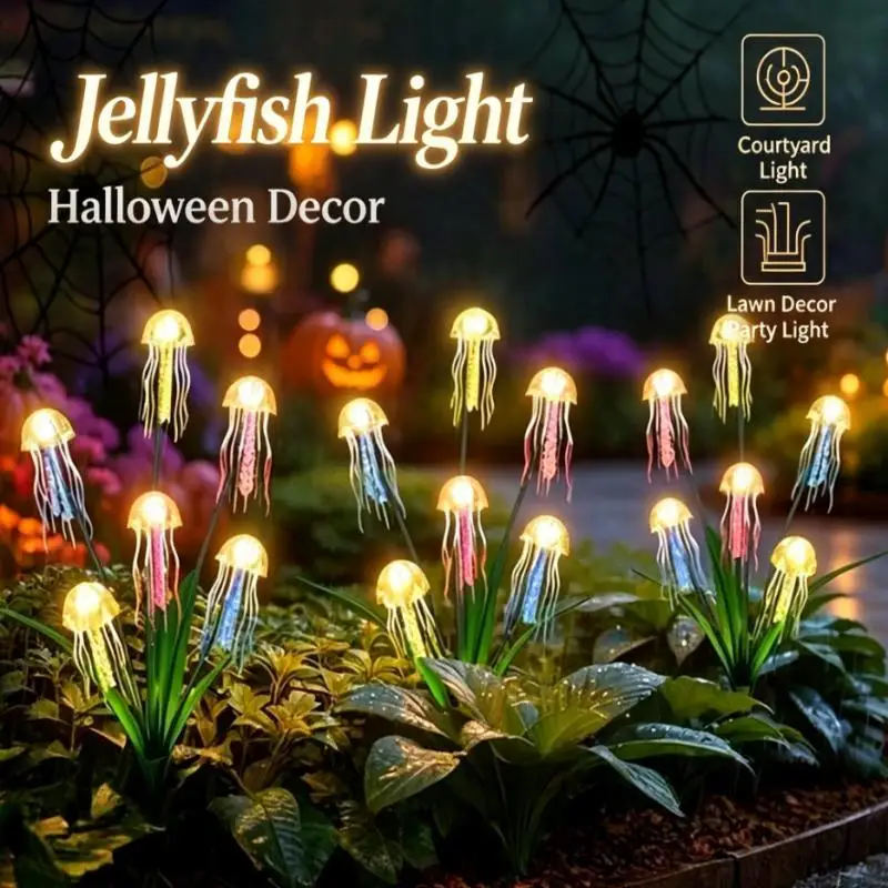 Solar Jellyfish Garden Lights LED Outdoor Waterproof Lawn Stake Lamp for Courtyard Pathway Yard Patio Landscape Decoration
