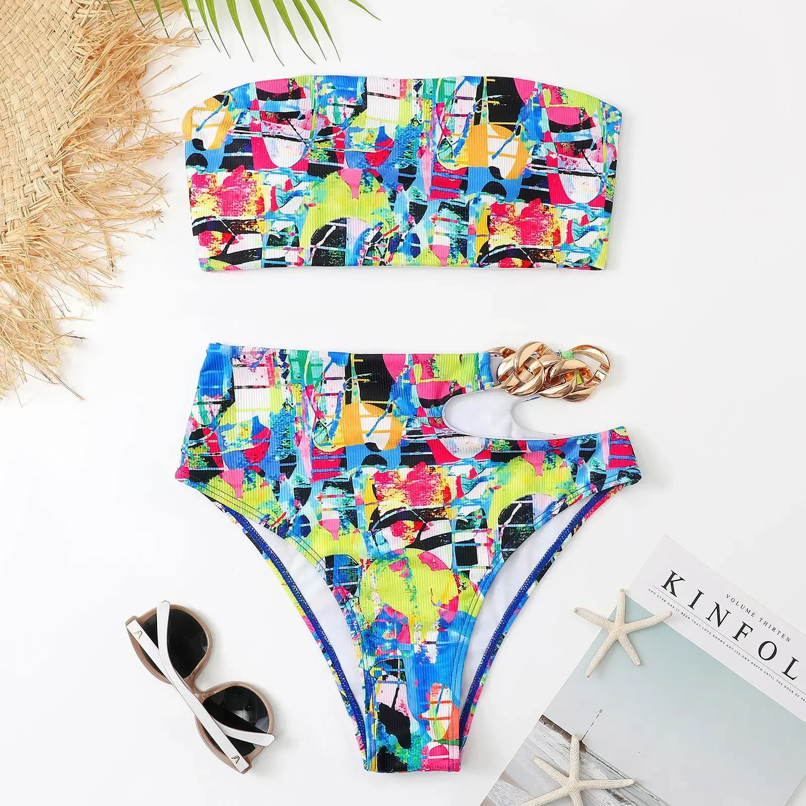 Sexy bianco bikini a vita alta 2024 costume da bagno donna costumi da bagno femminili bikini a fascia set costume da bagno brasiliano da spiaggia nero Biquini