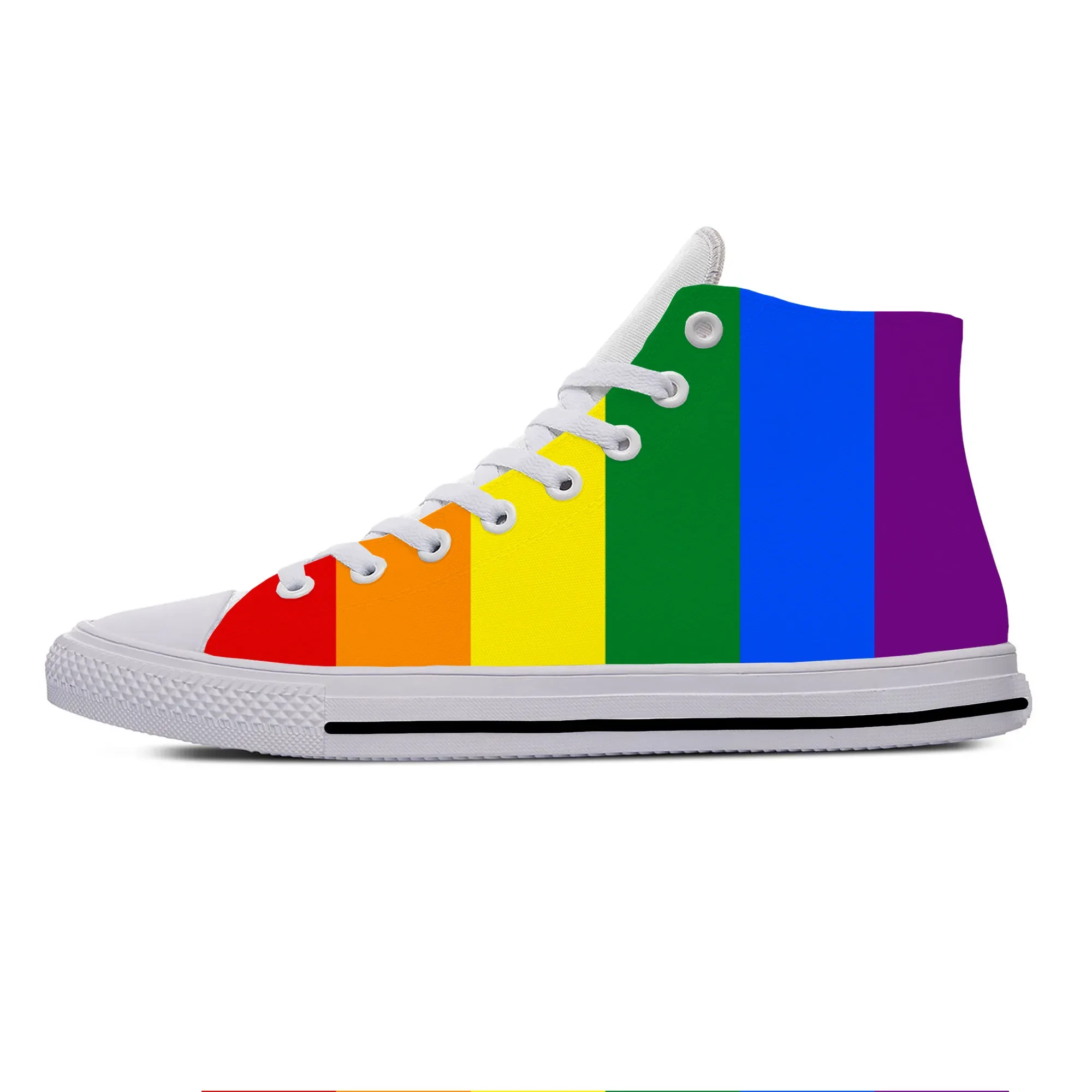 Musim panas pelangi Gay LGBT Pride Flag Lesbian lucu mode kasual sepatu kain atasan tinggi ringan bernapas pria wanita Sneakers