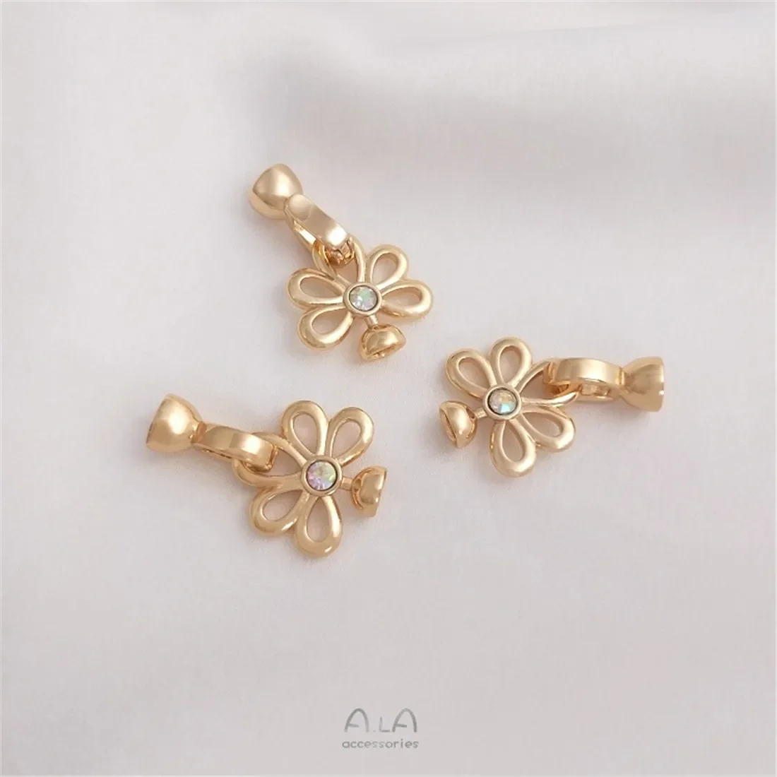 14k ouro flor pavão cauda pérola fivela diy colar fivela link fivela pingente artesanal acessórios de cauda b948