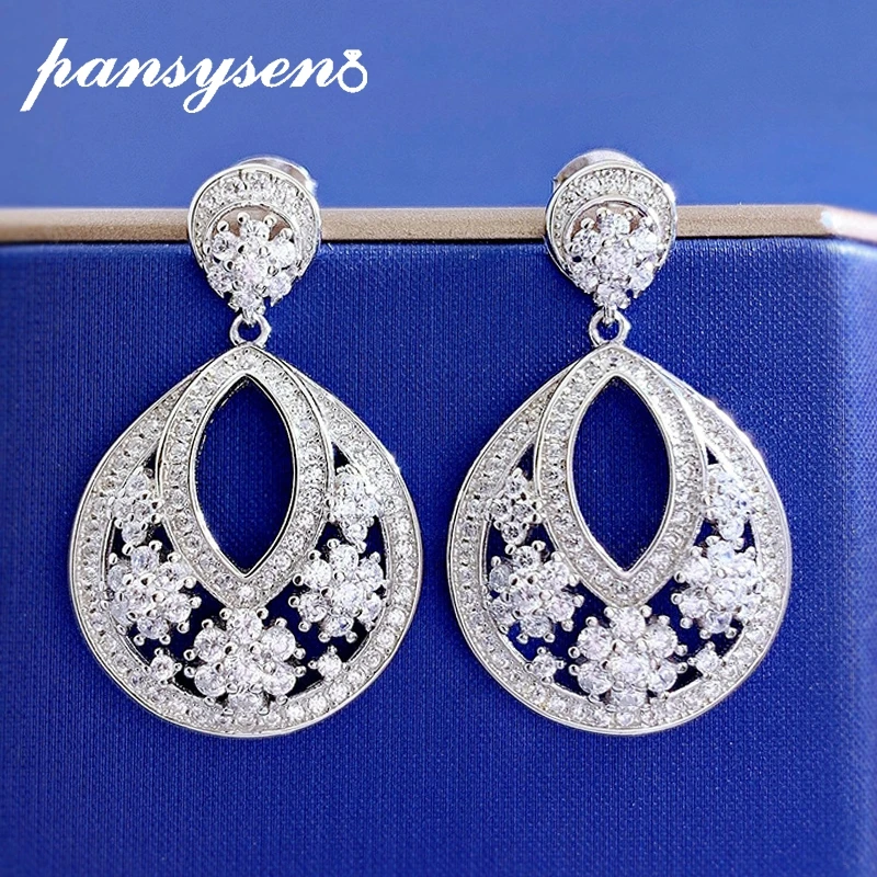 

PANSYSEN New Arrival Pure Silver 925 Jewelry Sparkling High Carbon Diamond Gemstone Dangle Drop Earrings for Women Wedding Gift