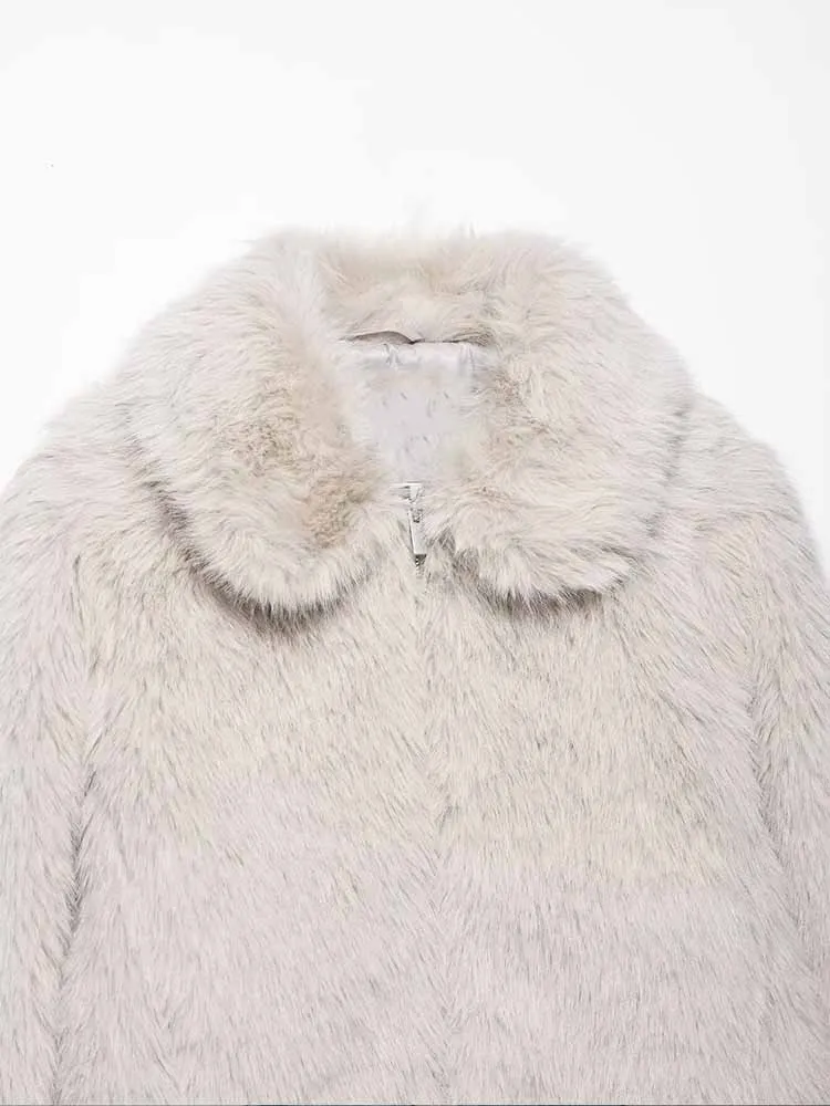 النمط الأوروبي والأمريكي الخريف موضة جديدة ملابس نسائية بسيطة متعددة الاستخدامات تأثير الفرو الصناعي سترة قصيرة بسحاب