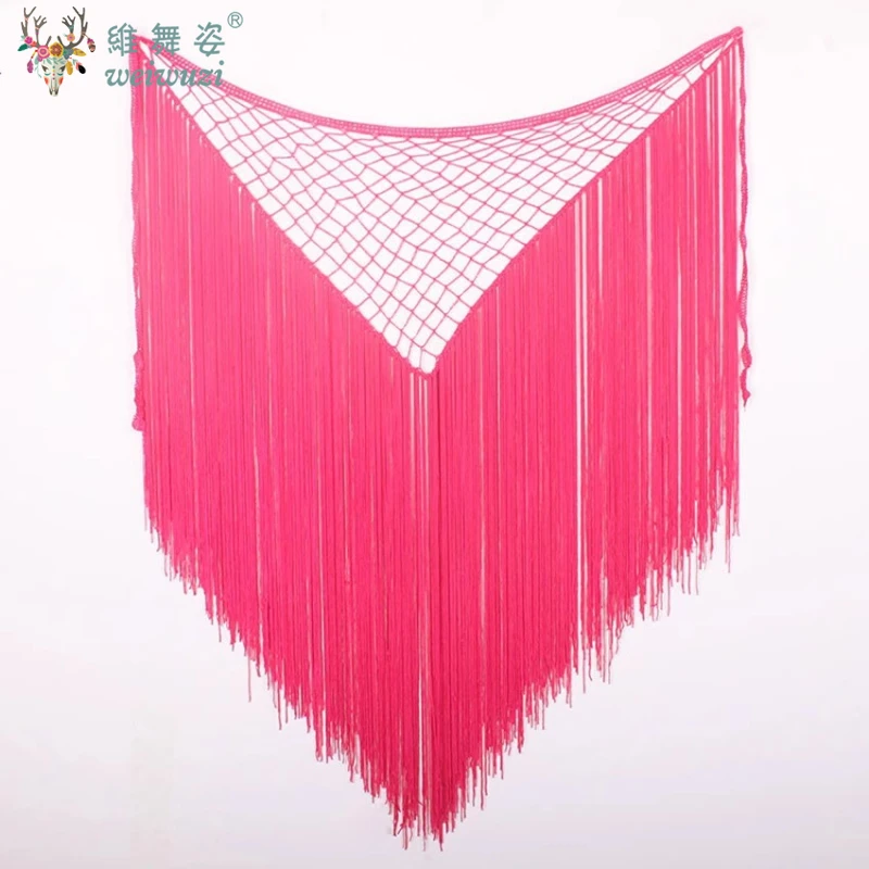 Swegal buikdans tailleketting Oosterse heuphanddoek met de hand gehaakte mesh driehoekige heuphanddoek met lange franjes veelzijdig