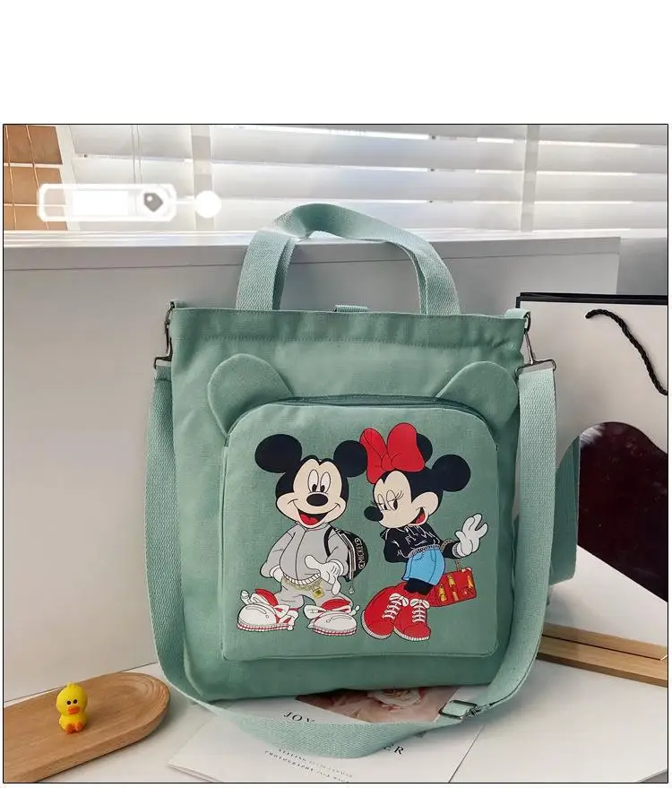 Disney New Female Single Shoulder Bags Cartoon Mickey Mouse Print Cute Crossbody Bags Large Capacity Canvas Girl Casual Handbags