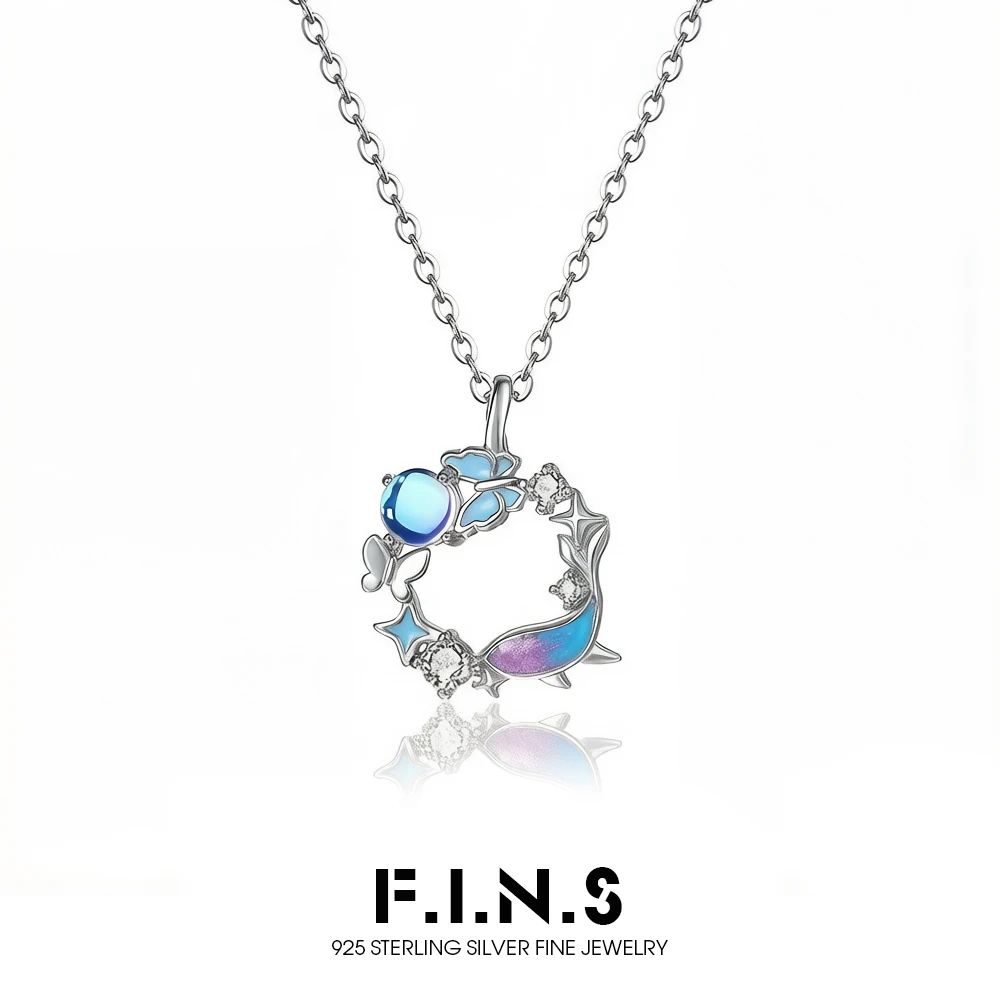 

Ожерелье F.I.N.S из стерлингового серебра S925 с лунным камнем для женщин, подвеска в виде синего кита и бабочки, роскошные модные серебряные ювелирные изделия, подарки