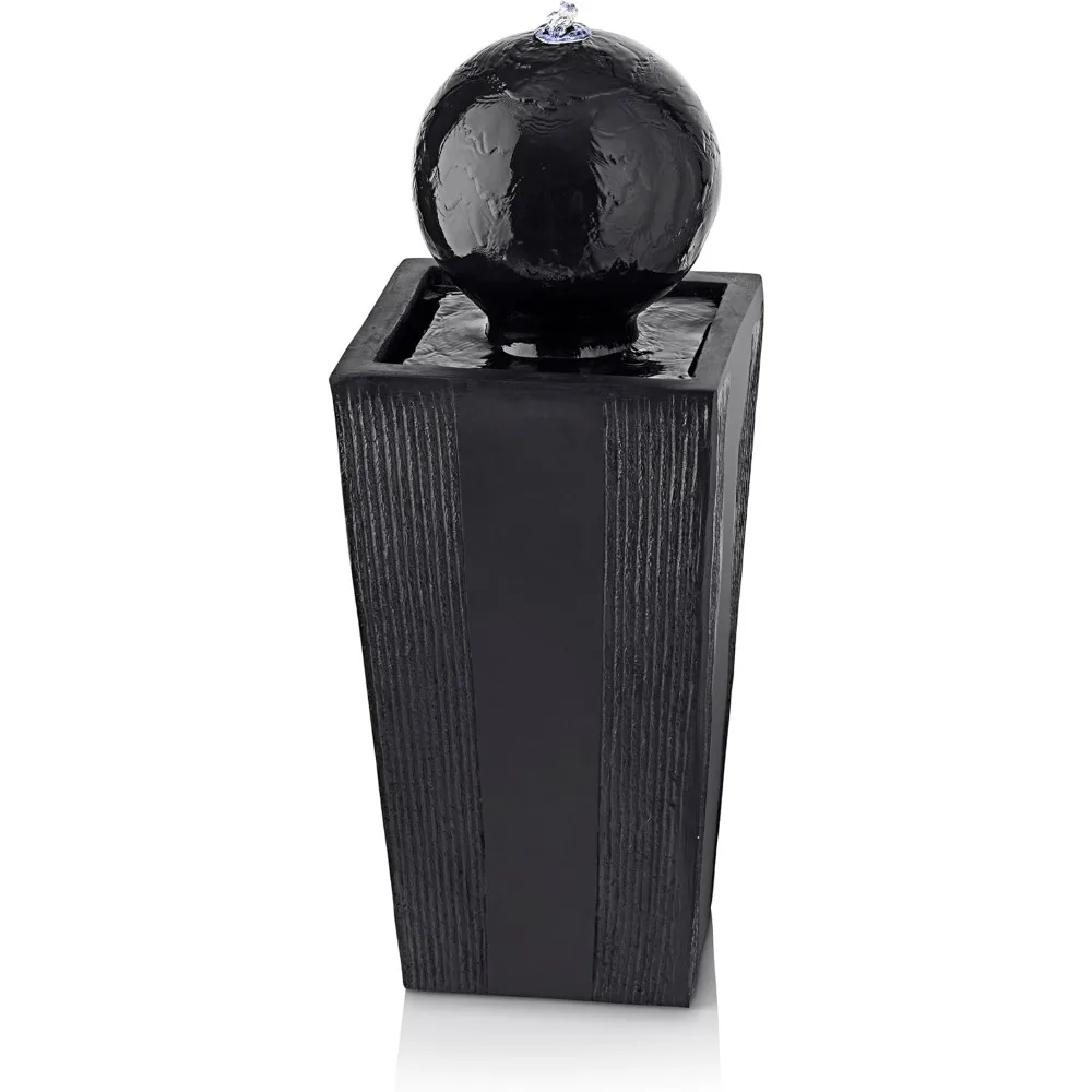 

gil786 outdoor floor modern sphere and pedestal soothing waterfall fountain for garden 33", black