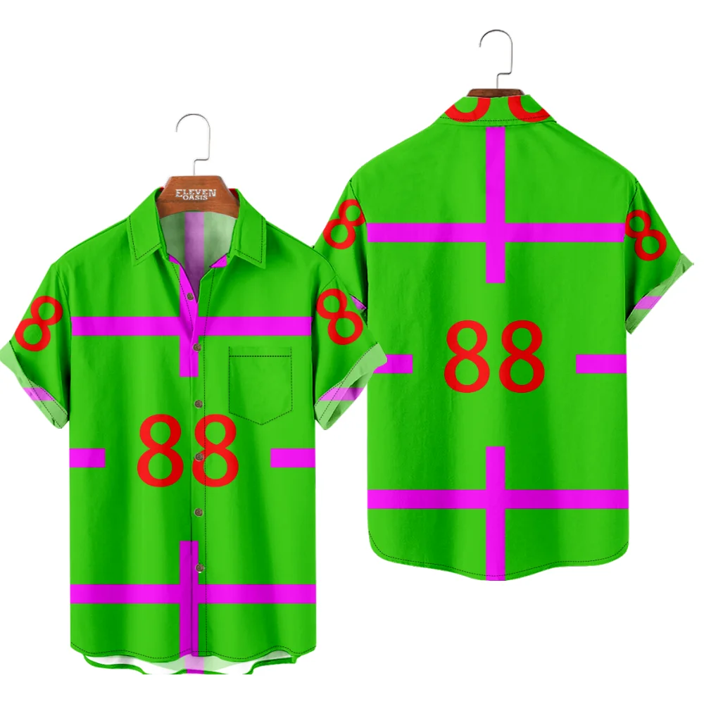 

Casual Shirts for Men Number Print NO. 88 Short Sleeve 3D Print Beach Green Tops Summer Vacation Patry Wear Button Shirts