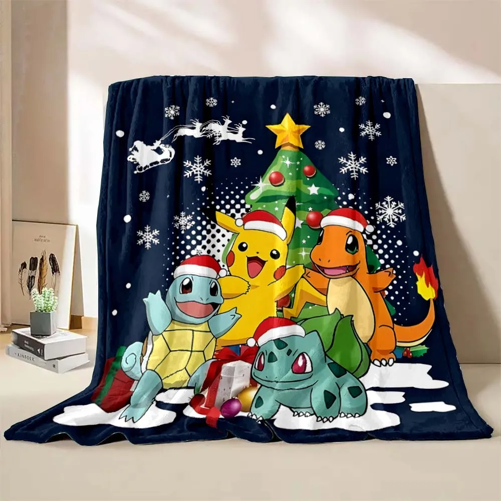 Christmas Pokémon Pattern Blanket Warm Soft Fluffy Kids and Adult Sofa Bed Throw Blanket Suitable Outdoor Travel Camping Office