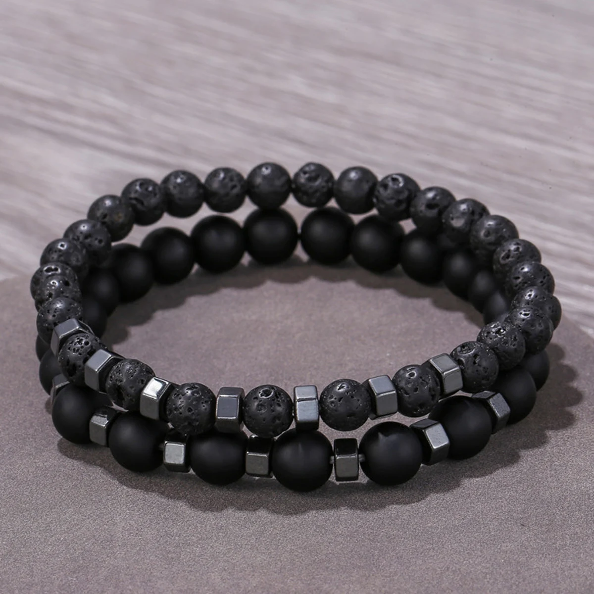 2pcs/set Beaded Bracelet Men 8mm Lava Tiger Eye Stone Bead Charm Men Bracelet Sets Jewelry Gift image 4