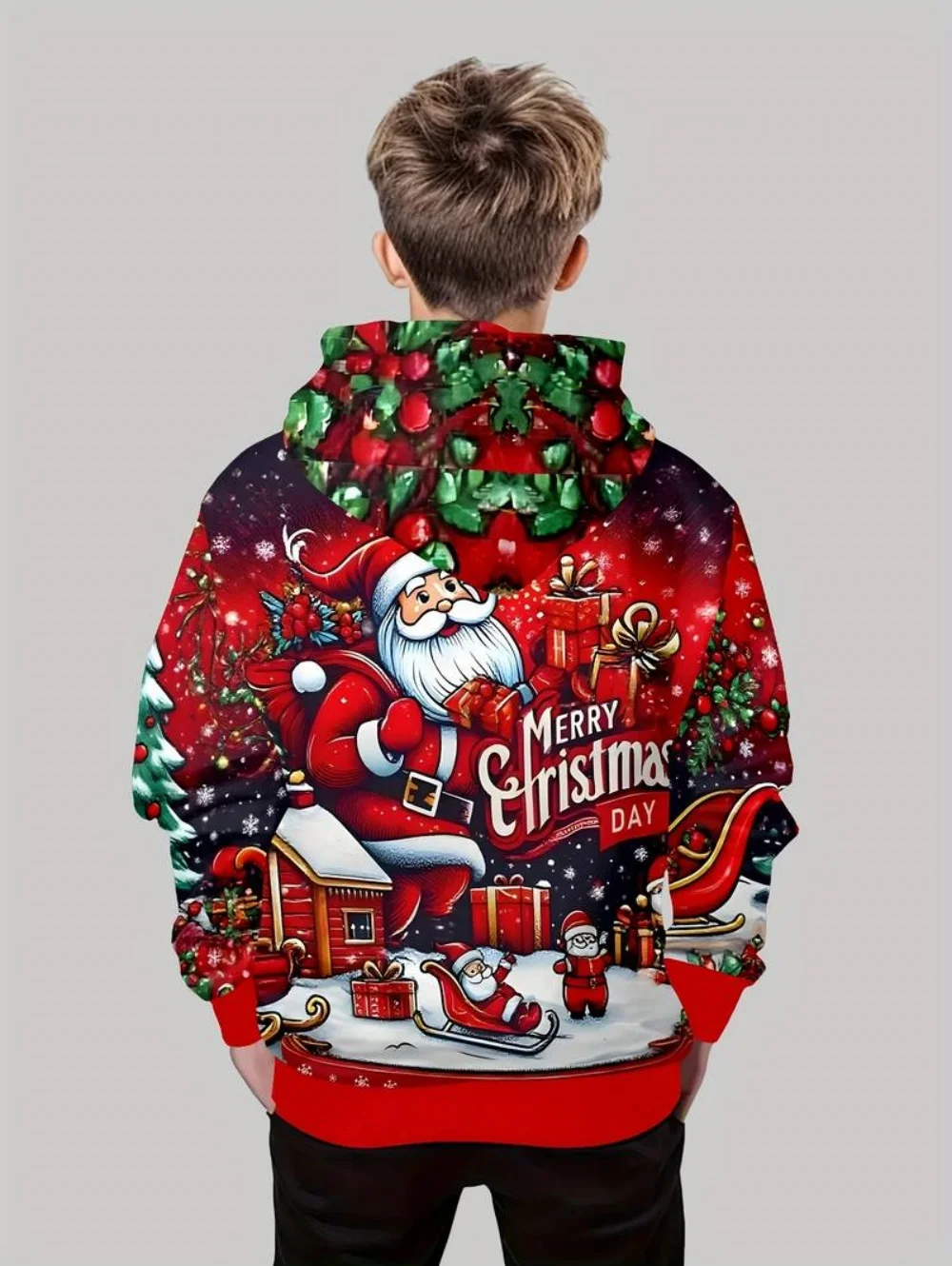 عيد الميلاد الأطفال هوديي سانتا كلوز الكرتون 3D طباعة طويلة الأكمام ملابس الأولاد عطلة الأزياء البلوز البلوز الاطفال قمم #2