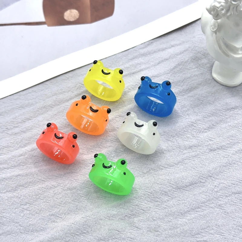 3pcs Fashion Frog Luminous Ring for Women Men Fluorescent Rings Animal Glow In Dark Acrylic Ring Jewelry Set freeshiping items