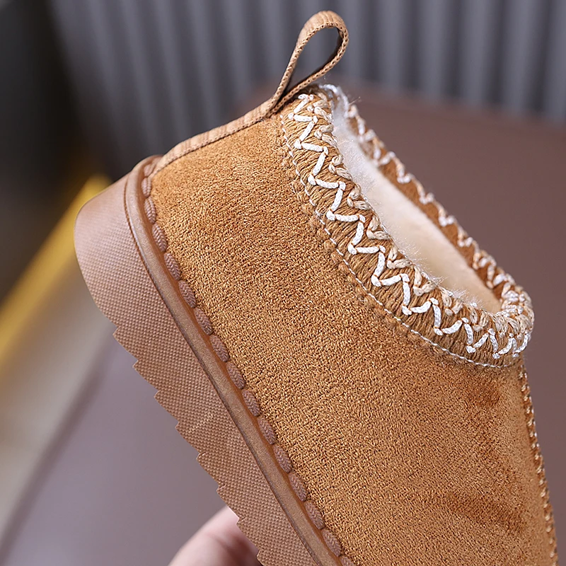 Ethnische, geflochtene Schneestiefel mit Fleece-Futter für Kinder, warme Retro-Knöchelstiefel für Kinder, rutschfeste Winterstiefel mit dicker Sohle für Kleinkinder. – Detail 7
