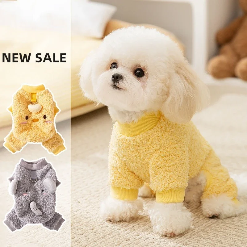 Vestiti invernali per cani ‌ Divertente cappotto caldo per gatti con motivo animale, completo in pile a quattro zampe con guinzaglio per forniture per animali domestici di taglia piccola e media