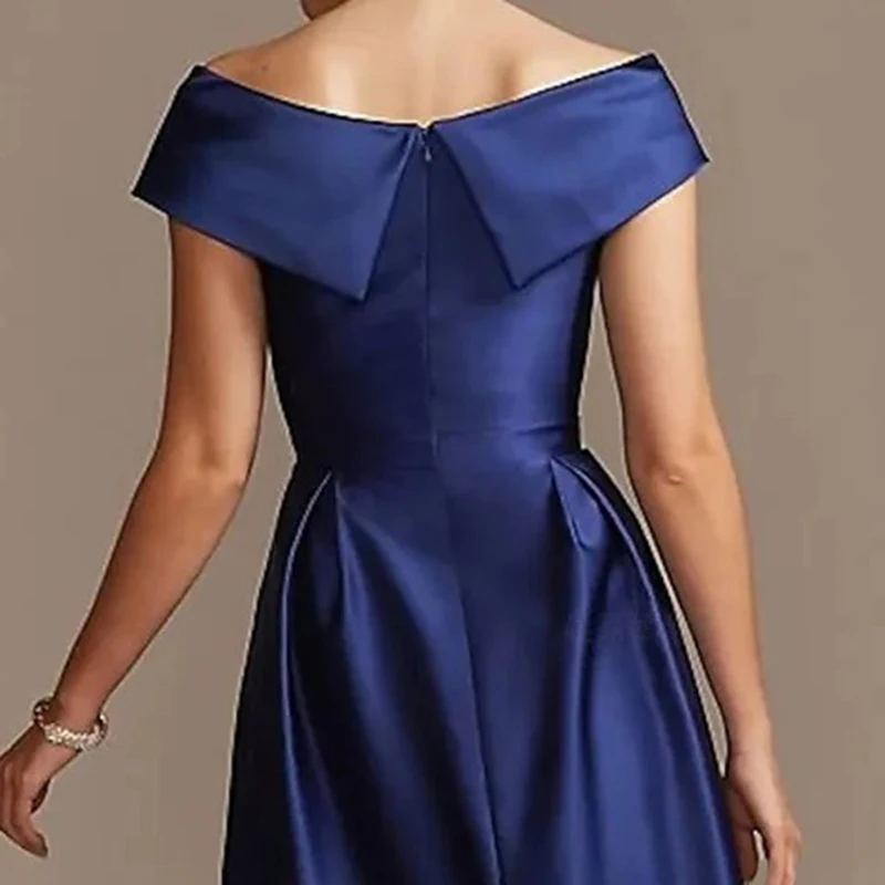 Royal Blue Off the Shoulder Satin Evening Dress High - Low Hem Elegant Gown for Wedding Party Dress A-line Formal Dress