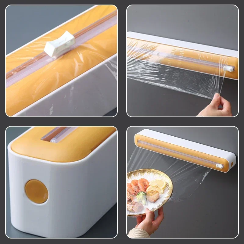 2 in 1 Plastic Wrap Dispenser Cling Film Aluminum Fixing Foil Parchment Paper Sharp Cutter Injector Kitchen Tool Storage Holder