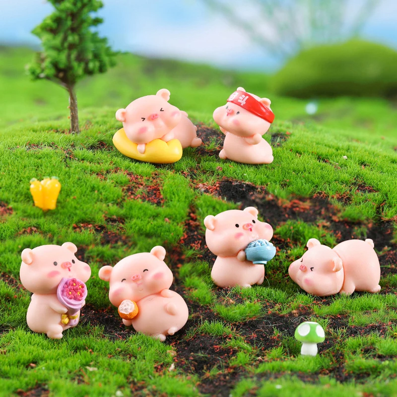 6Pcs Adorable Car Decorative Fun Home Decor Lovely Pig Figurine Animal Statue Table Mini Accessories Room Small Decorations Gift