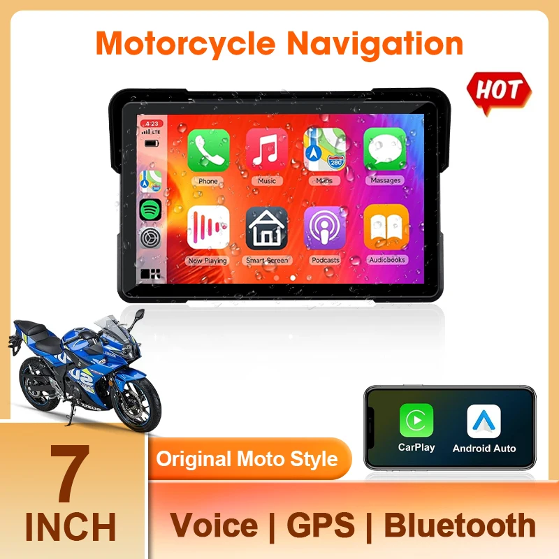 7 inch for Motorcycle CarPlay& Android Auto Waterproof GPS Navigation Touch Screen Portable Moto Monitor Support Siri and Google