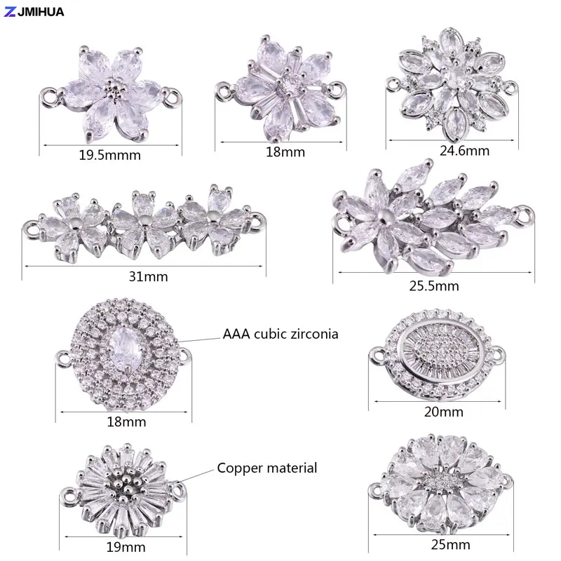 Luxury Crystal Cubic Zirconia Flower Connectors Charms For Fashion Jewelry Findings DIY Handmade Bracelets Supplies Accessories