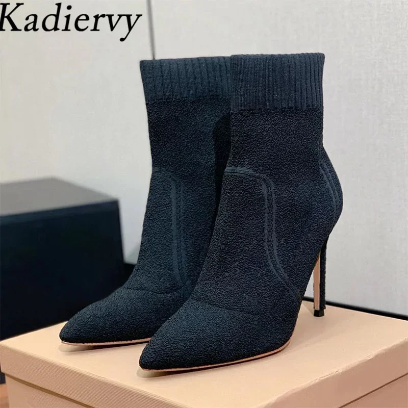 

Sexy High Heels Socks Ankle Boots For Women Pointed Toe Runway Shoes Woman Knitting Stretch Boots Stiletto Short Boots Woman