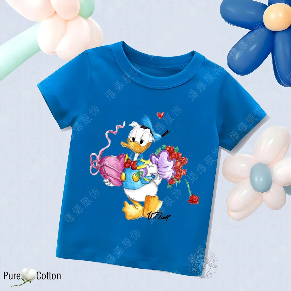 Pure Cotton Breathable T-shirt Children's Clothing Printed Donald Duck T-shirt Boys Maternal and Infant Kids Top Quick Drying