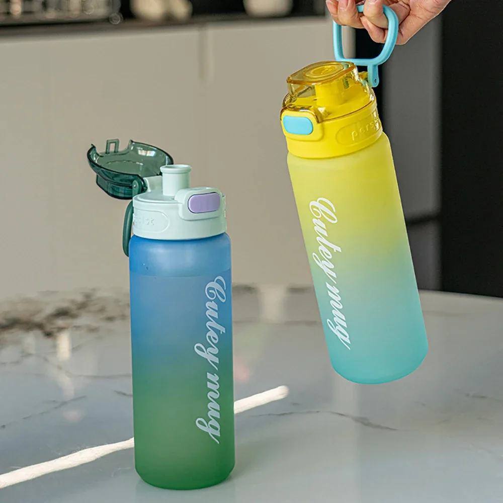 1L Water Bottle 1000ML Motivational Sport Water Bottle Leakproof Bottles with Time Marker Leak-proof Cup for Office Gym Outdoor