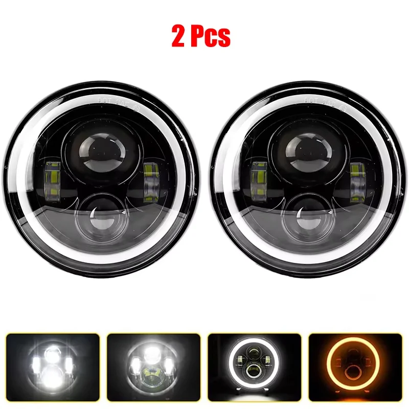 7 Inch Motorfiets Led Koplamp 6000K 60W Voor Jeep Wrangler Jk Tj Koplamp Angel Eye Drl Amber Richtingaanwijzer voor Harley Koplamp