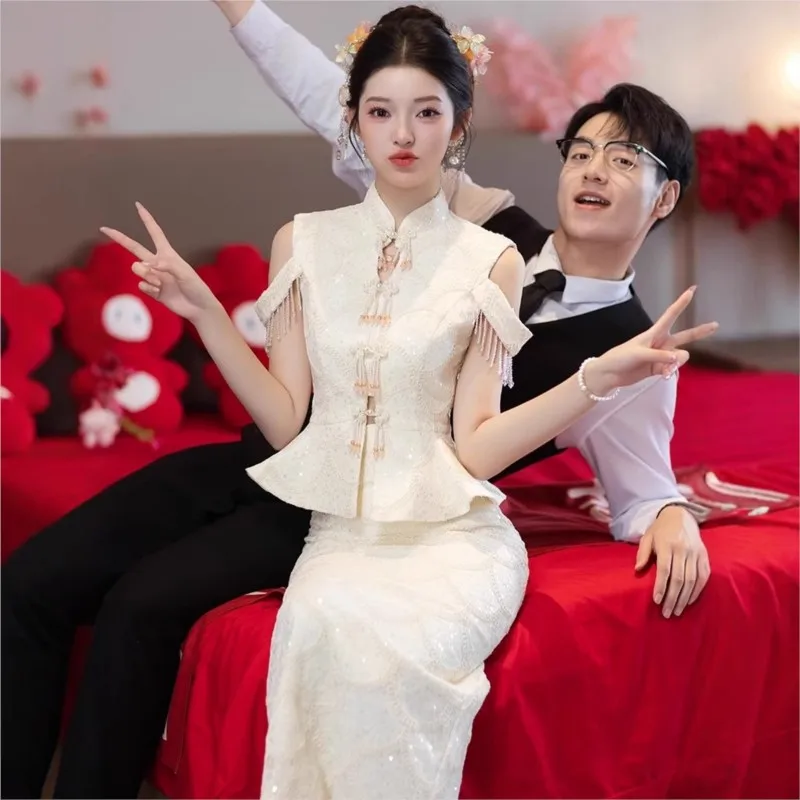New Chinese-style cheongsam for toasting marriage registration and dress