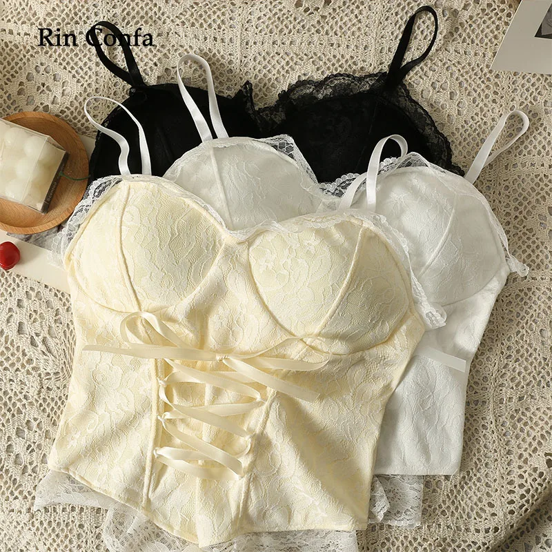 

Rin Confa Women Pure Desire Wind Sexy Lace Camisole Vest Wear Club French Chic Tops Summer New Sleeveless Sweet Tops Women