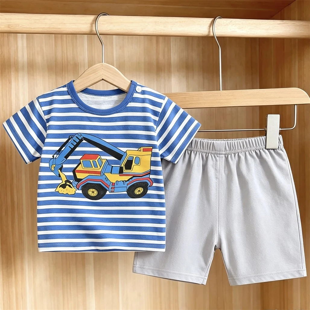 Kids Short-sleeved Outfits Cute T-shirt+Shorts For Boys And Girls 2026 Summer Clothing Cartoon Tees Shorts Casual Sports Suits