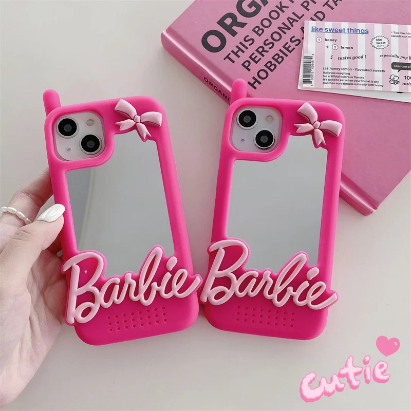 Cute Barbie Dolls Mirror Protect Pink Phone Case for iPhone 15 14 13 12 11 Pro Max Big Brother Soft Silicone Shockproof Cover