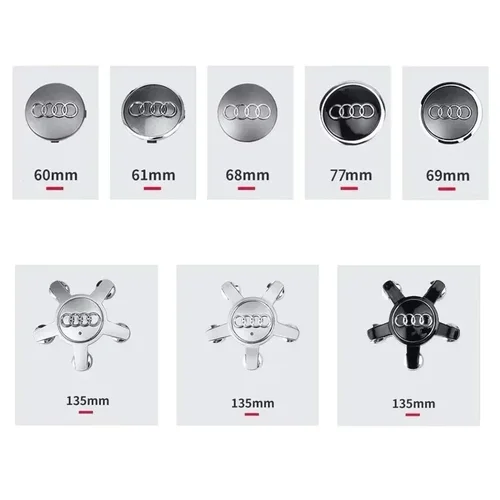 Imagen 2 del producto Audi 4 piezas 60mm 61mm 68mm 69mm 123mm Tapas de buje de rueda con emblema para Audi A3 A4 A5 A6 A7 A8 S4 S6 Adhesivo