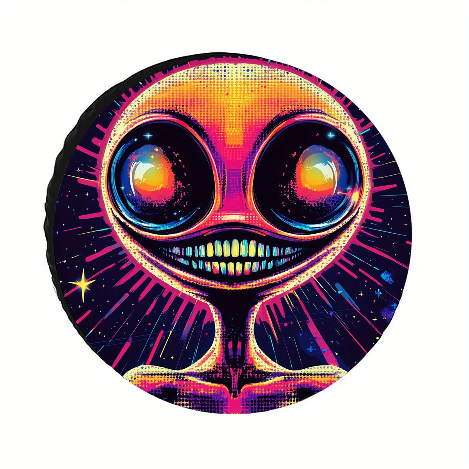 1pc Of Strange Red Alien Print Polyester Tire Cover, Universal Size, Durable Polyester Fiber, Suitable For SUVs, Trucks, RVs, Tr