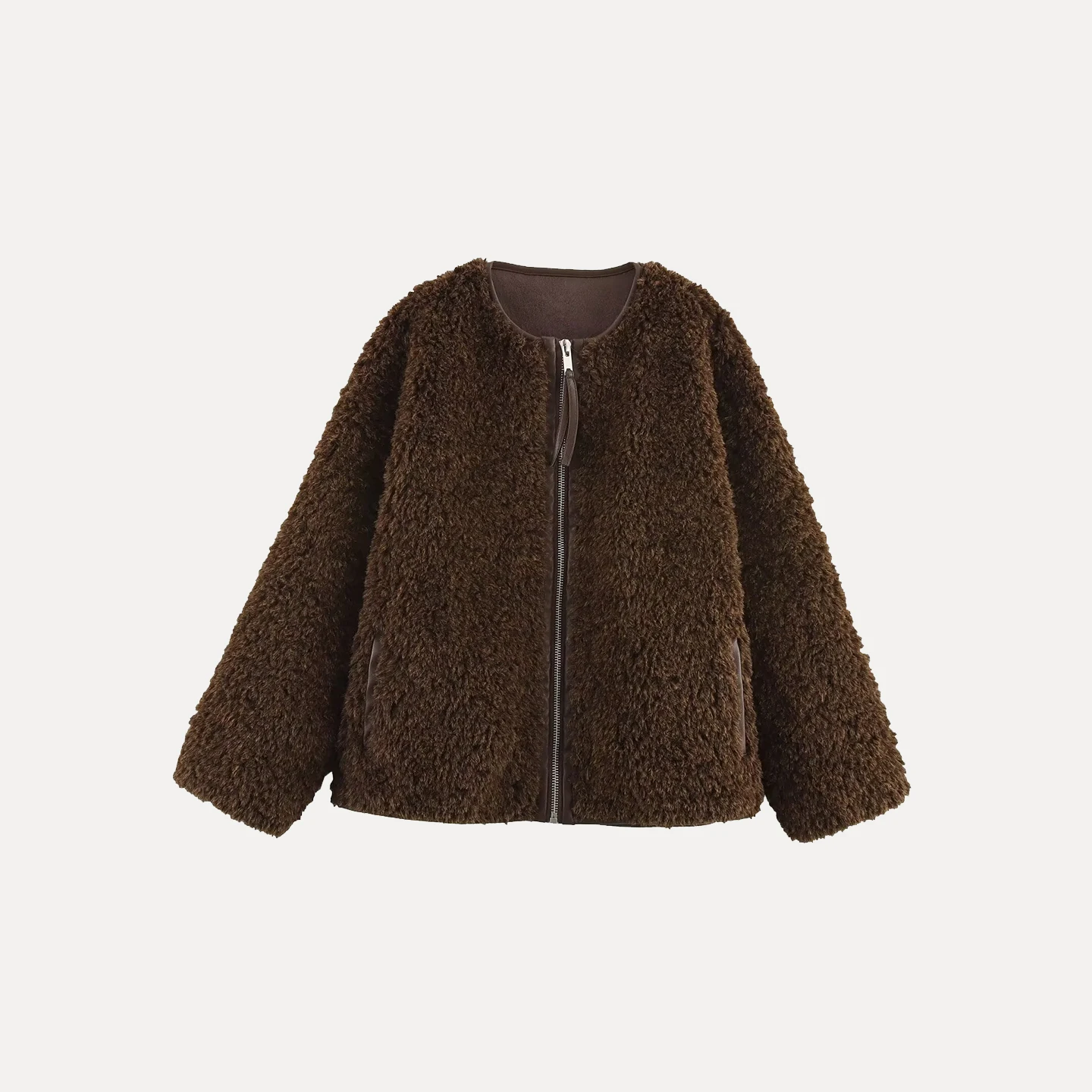 معطف فرو نسائي فضفاض من Ele round Ne Zipper قابل للاستخدام الفردي من العلامة التجارية Sle Z طويل Sve مناسب للشباب