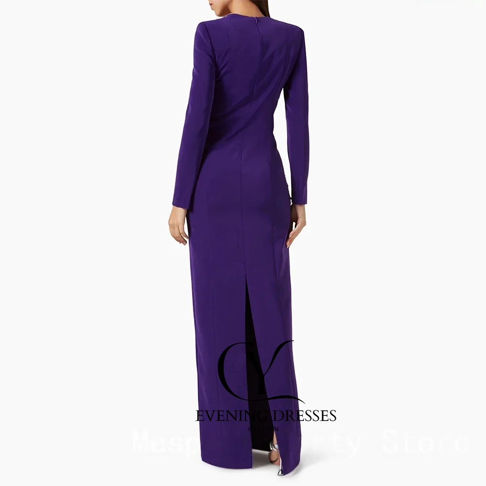 Cuyun luxo roxo vestido de noite para casamento até o chão vestido de baile bainha formal vestido de festa mangas compridas miçangas arábia saudita