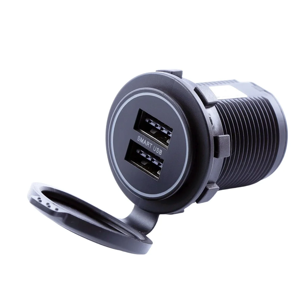 Auto Dual USB Charger 5V 4.8A Round Design for RV Truck Boat and Other 12V 24V Mobile Platforms with Fast Power Delivery