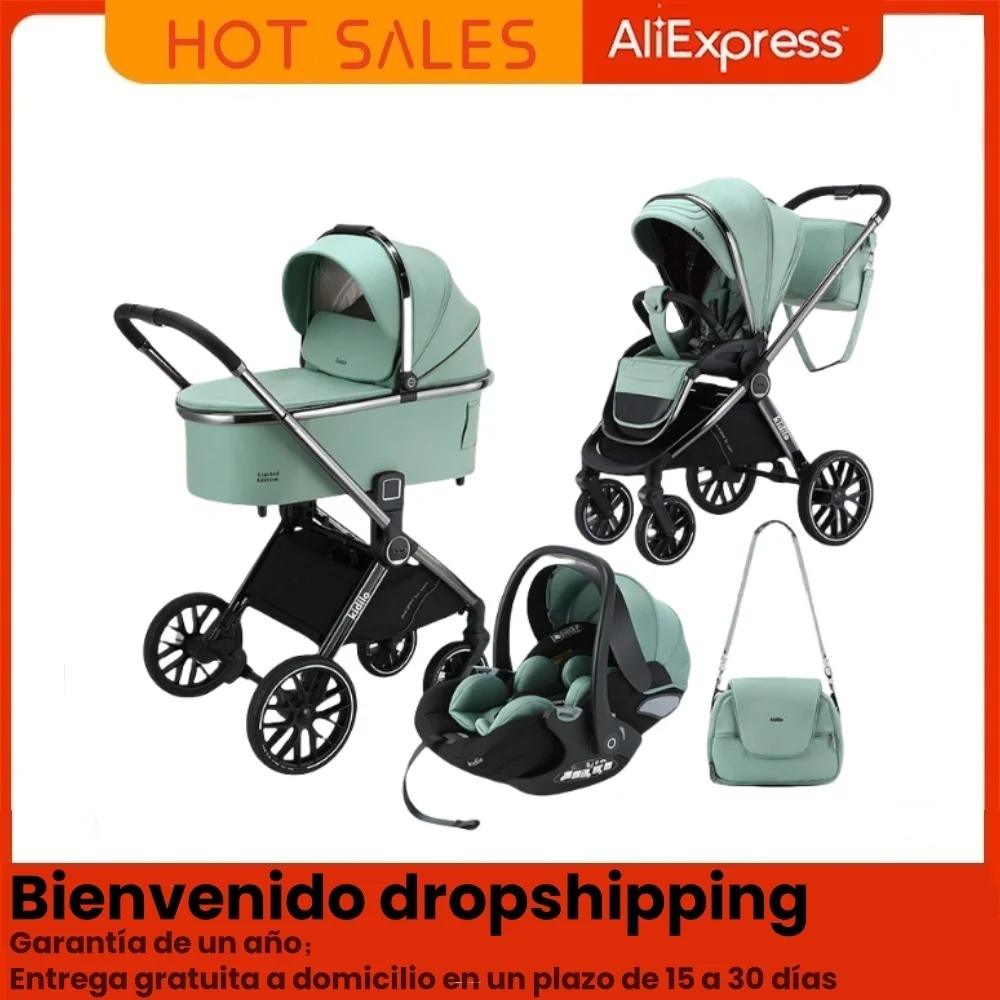 Cochecito de bebé 3 en 1, cochecito de bebé de alta calidad con moisés y cuna de transporte, adecuado para bebés de 0 a 3 años, 1 año de garantía